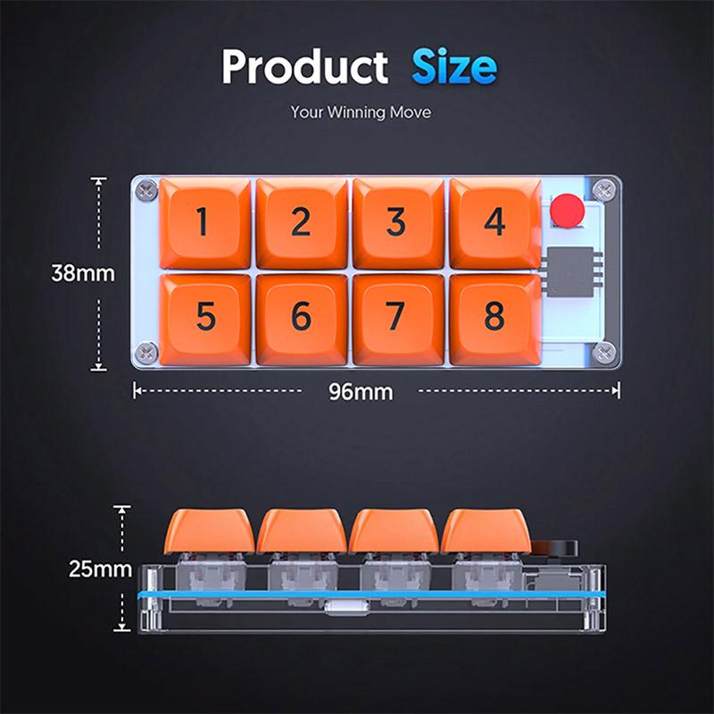 USB-C Wired Mechanical Gaming Keyboard 8Keys Mini Keypad 4 Color RGB Light Customize Programmable Macro Keyboard Numeric Keypad