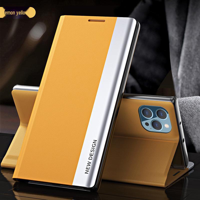 IPhone 15 Pro Max Galvanisiertes Halterungs-Case mit magnetischer Klappabdeckung und Seitenfenster