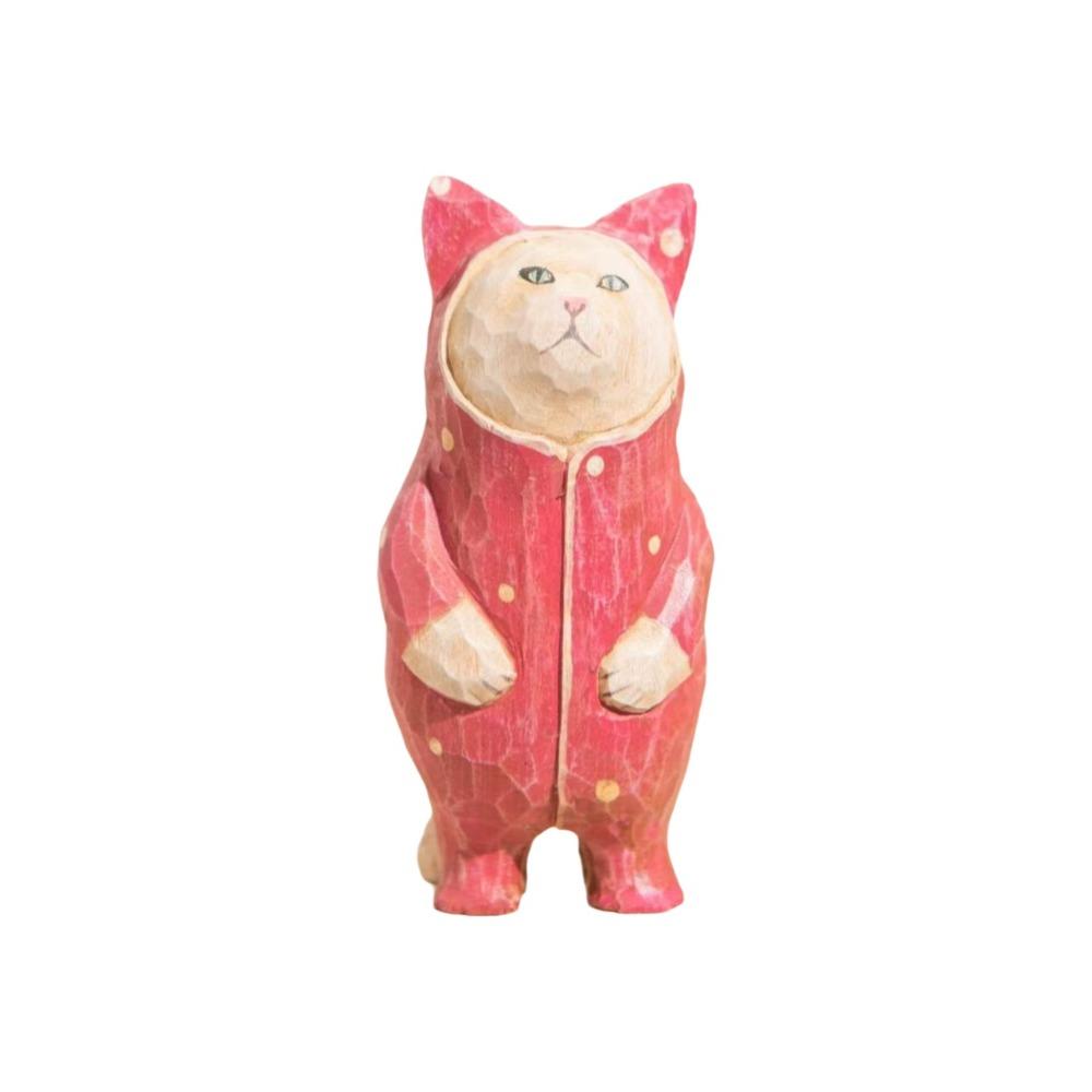 Cartoon Wood Carving Cat Ornament Handmade Hand Engraving Cat Decorations Gift Giving