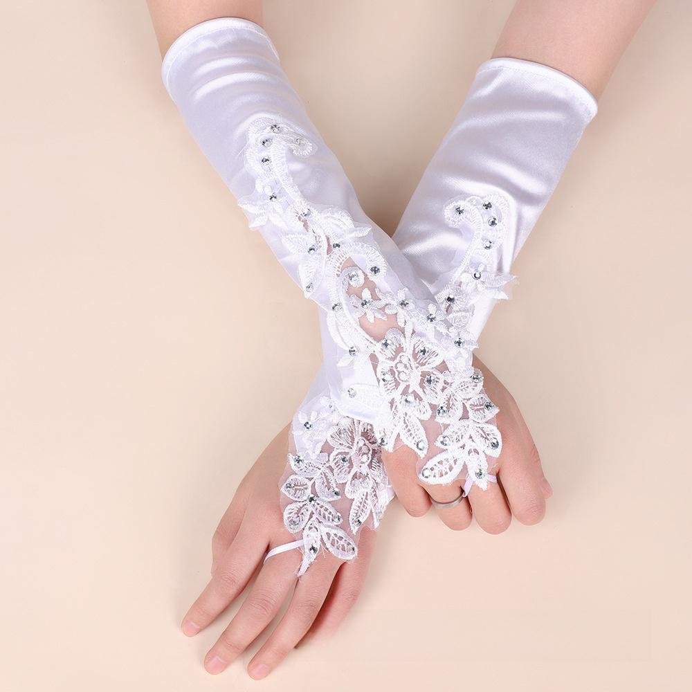 1Pairs Sunscreen Women Lace Gloves Fingerless Bridal Gown Mittens Performance Gloves Party Dress