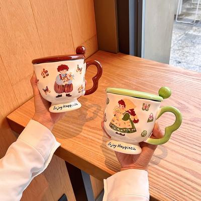 Becher mit Deckel Löffel Hochwertige Keramiktasse Nischenkelch Pärchen-Wasserbecher Haushalt Kaffee Frühstückstasse