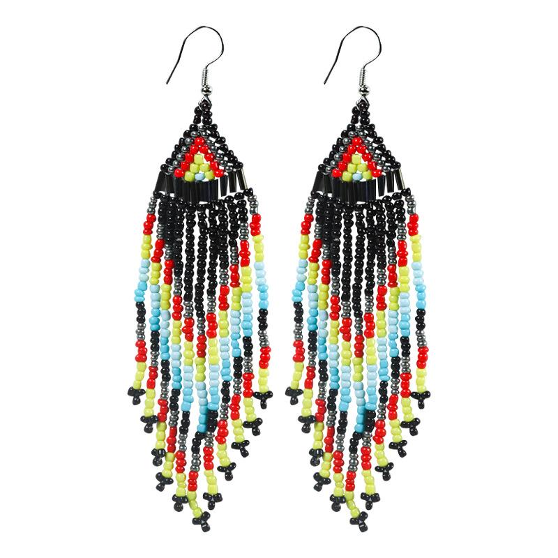 1 Pair of Bohemian Beaded Colorful Geometric Long Earrings as Earring Accessories