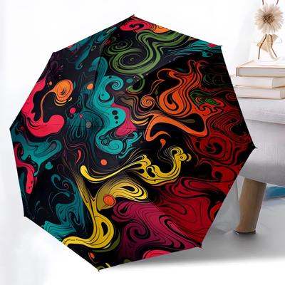 1 pièce Parapluie à Tourbillons Abstraits Ouverture/Fermeture Automatique avec Bouton One-Touch, Design Coupe-Vent Parapluie Léger et Portable pour Femmes et Hommes6088