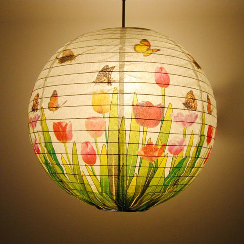 5pcs 30cm Printed Flower Round Paper Lantern Wedding Birthday Party Decorations Chinese Japanese Festival Paper Lantern Supplies