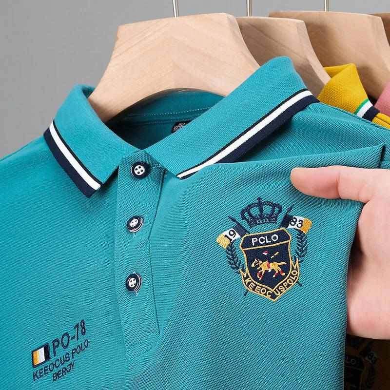 Trend Hub New Men's Casual Embroidery Short Sleeve Polo Shirt Fashion Solid Color Top
