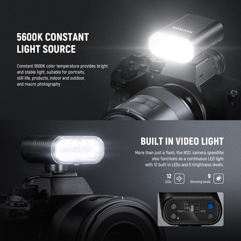 NEEWER BASICS Mini Camera Mini Flash Compact Speedlight Compatible with Fujifilm DSLR Cameras and Digital Hot Shoe 800mAh LED Video Fill Light with