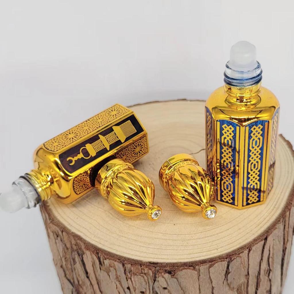 Octagonal Carved Electroplated Essential Oil Roller Bottle - Middle Eastern Style Perfume Sample Bottle