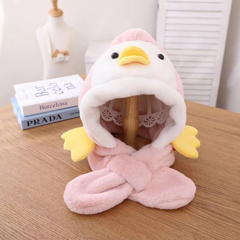 Winter new children's hats and scarves integrated boys and girls warm plush baby antlers ear hat cartoon
