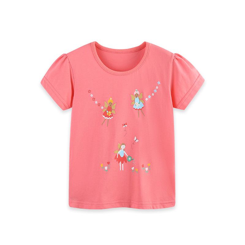 2026 Summer Girls Cartoon Print Short-Sleeve T-shirt - European & American Round Neck Toddler Top 2Y (90cm)