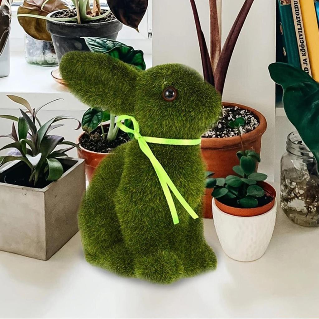 Easter Moss Bunny Flocked Animal Sculpture Easter Decoration Bunny Statue Holiday Animal Statue for Spring Easter Home Table