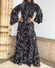 2026 Women's Elegant Waist-Cinching Long Sleeve Halter Jumpsuit with Lace-up and Print