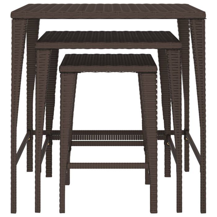 VidaXL Tables gigognes de jardin 3 pcs marron résine tressée, table d'extérieur, table de terrasse, meuble de terrasse, 3324830