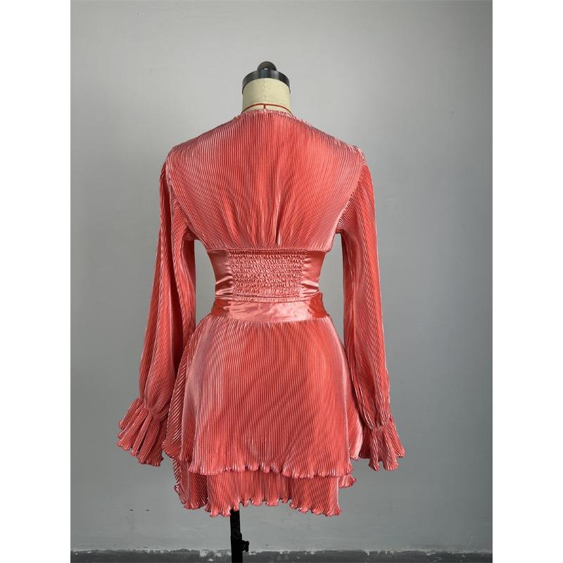 Frühling Herbst Damen Temperament V-Ausschnitt Trompetenärmel Kurzes Oberteil Halbkörperrock Freizeitanzug