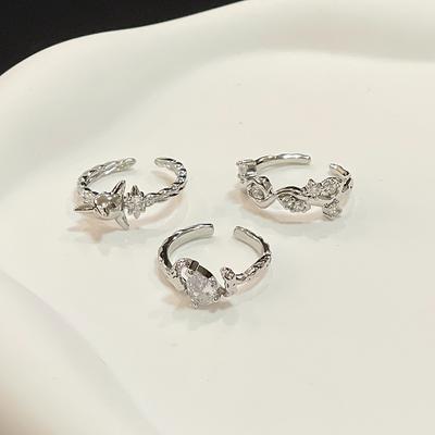 Original Design Niche High Sense Cold Wind Personality Zircon Fashion French Irregular Opening Ring Women