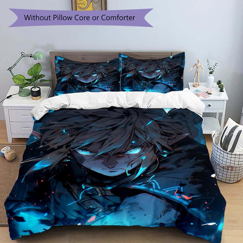 3pcs Blue Eyed Warrior Printed Duvet Cover Set (1 * Cover+2 * Pillowcase, Without Core), Suitable for Home Bedroom, Guest Room, Dormitory Decorat 135x200cm