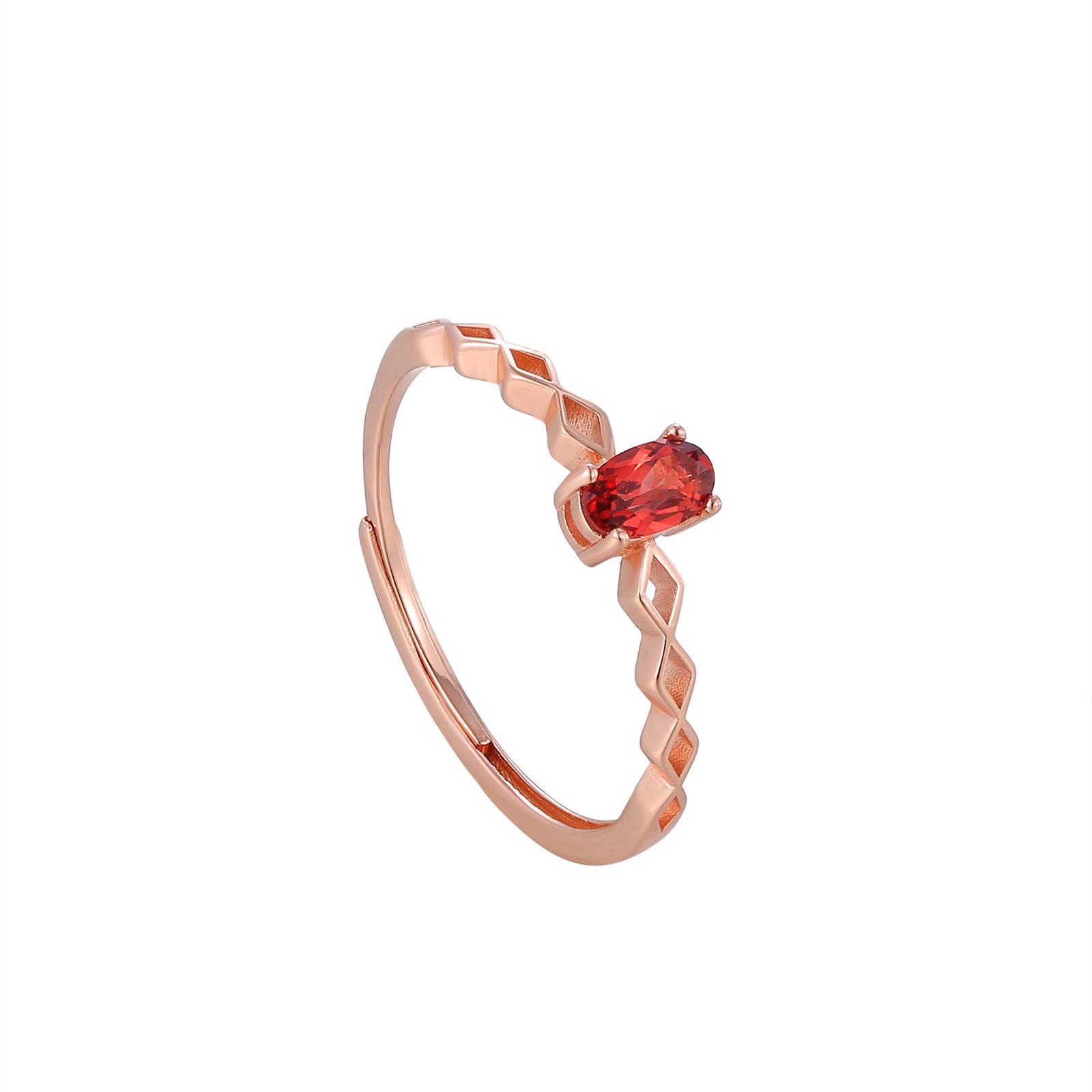 

Кольцо S925 из серебра с геометрическим узором и светлым гранатом, открытое кольцо для женщин, нишевое кольцо на указательный палец, ретро-мода, индивидуальность Opening Adjustable розового золота