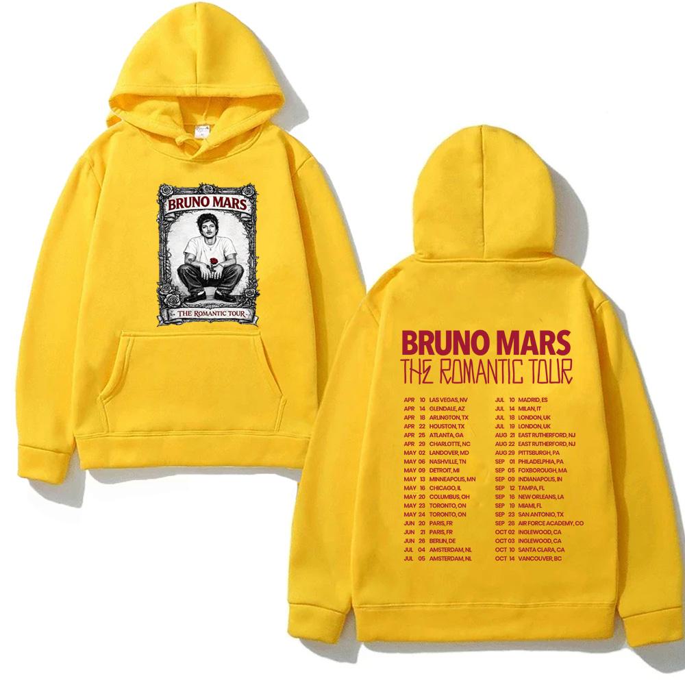 Bruno Mars Romantic Tour Hoodie Pop Soul Concert Hooded Retro Music Fan Merch  Tour Outfit  Autumn/Winter Clothing Fleece Hooded Mens womens clothes