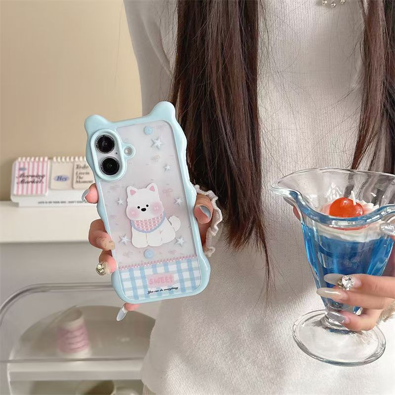 Plaid West Highland Pink iPhone 15 Pro Cute Cat Ear Style Huawei Apple 14 Pro Phone Case New Model