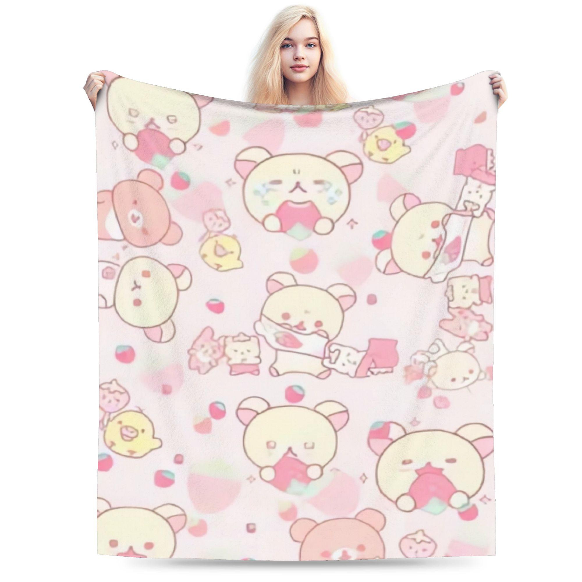 Cute Bear Rilakkuma (12) Flannel Blanket Autumn Warm Soft Throw Blanket for Students Outdoor Funny Bedspread Sofa Bed Cover Size: 75*100cm, Weight: 230 GSM