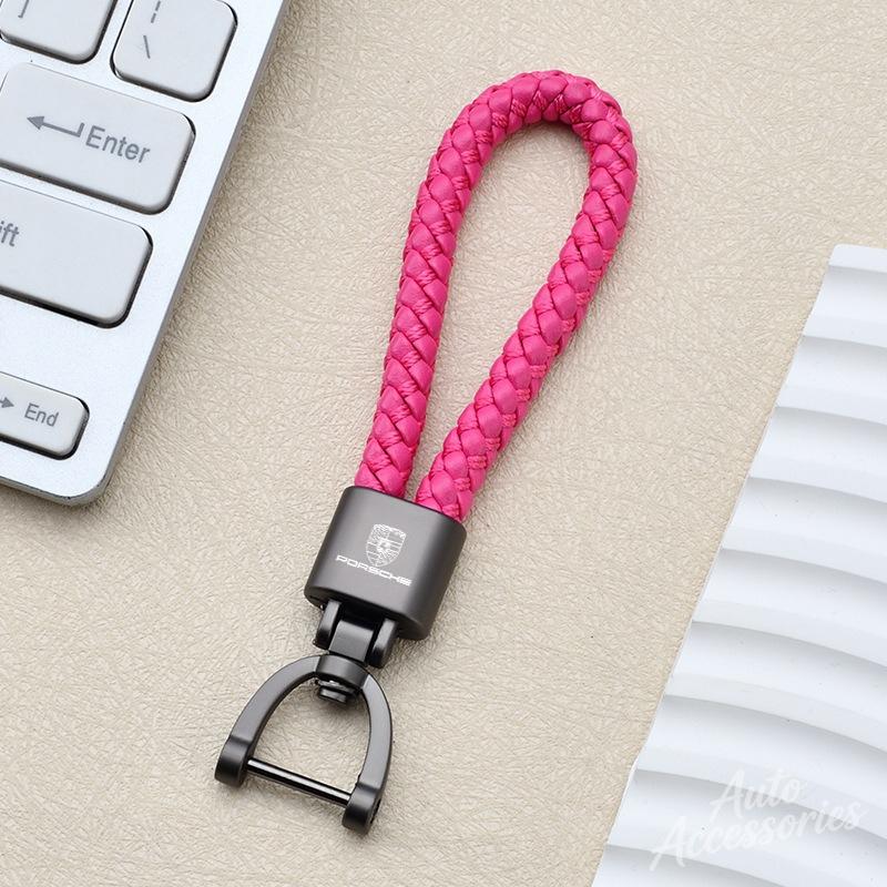 Car Keychain Hand Woven Horseshoe Buckle Keyring For Porsche Cayenne Panamera Macan 911 718 Taycan Boxster Cayman 918 Pajun