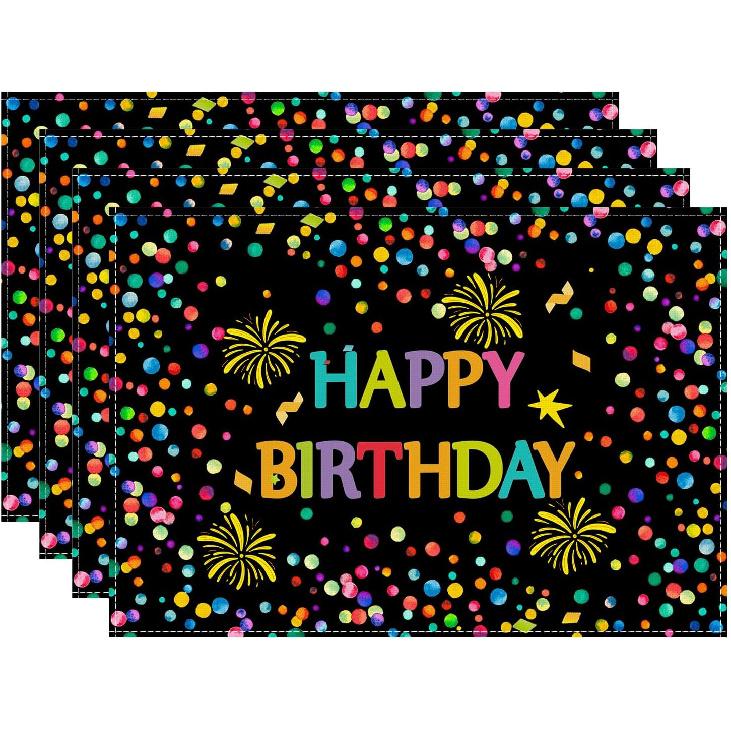 XCHI Colorful Happy Birthday Confetti Firework Table Runner Burlap Table Decoration for Home Kitchen Dining Dinner Indoor Holiday Party Farmhouse