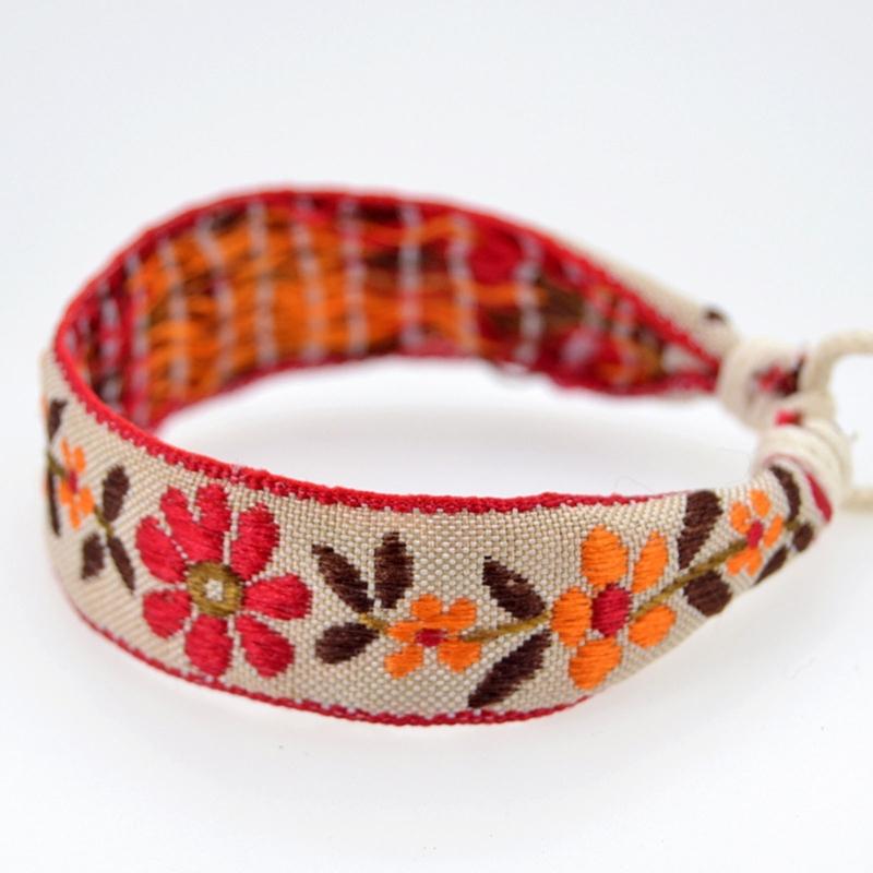 Strawberry Flower Embroidered Bracelet Bohemia Style Weave Rope Friendship Bracelets Handmade Charm Bangles Jewelry
