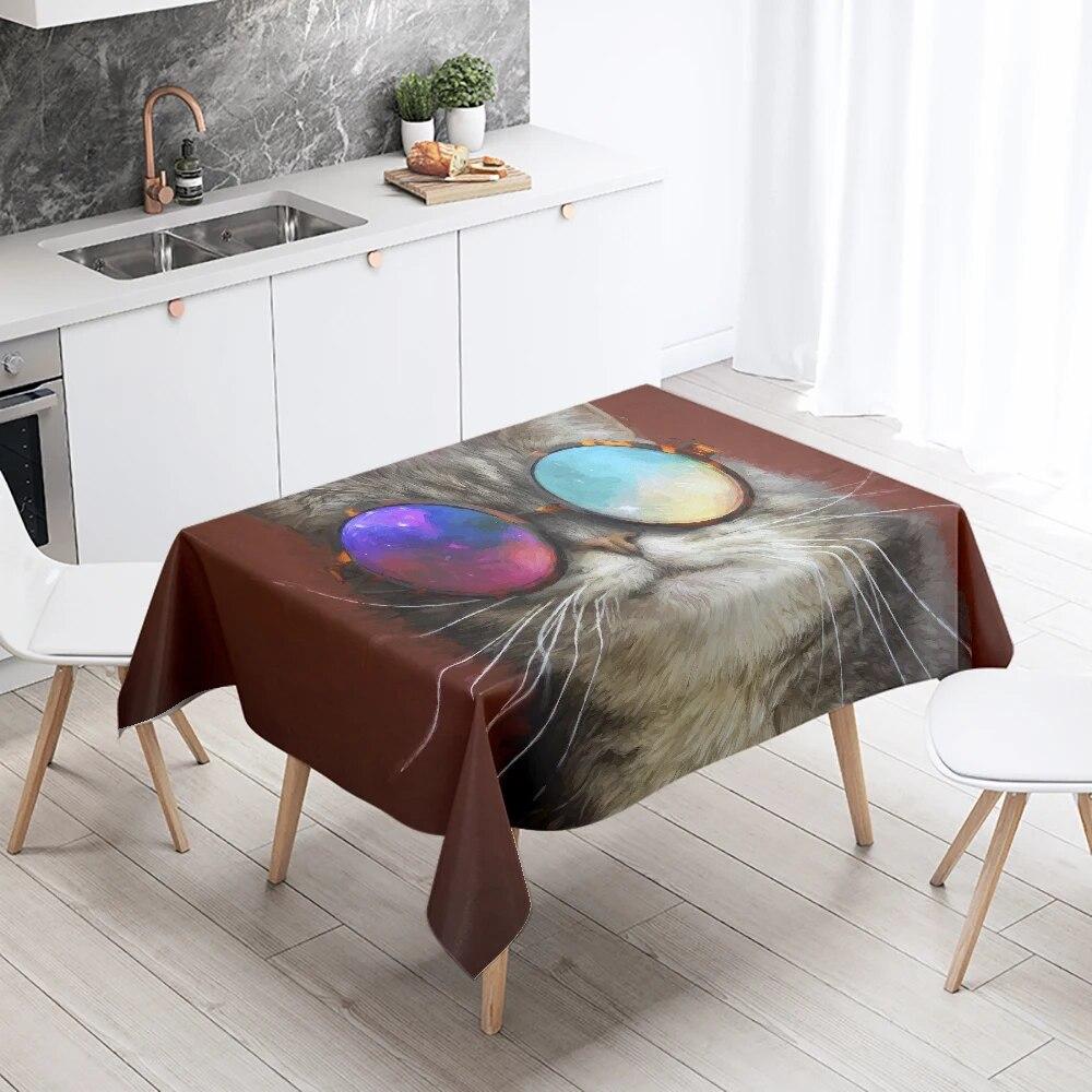 Black Cat Tablecloth Funny   With Glasses Party Restaurant Banquet Decoration Waterproof Home Table