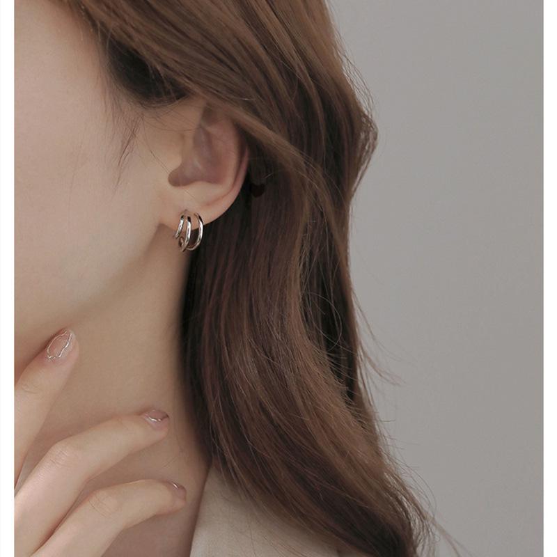 Korean Style Geometric Elegant Three-Prong Stud Earrings for Women