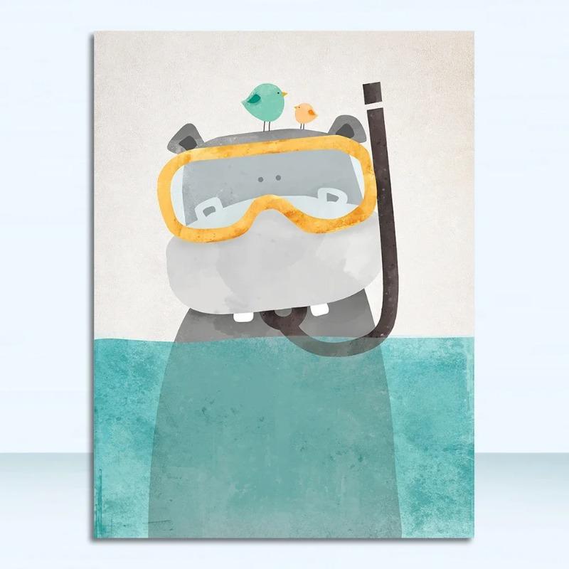 Charming Animal Portraits HD Canvas Wall Art  Hippo Penguin Polar Bear  Modern Decor for Bedroom  Living Room