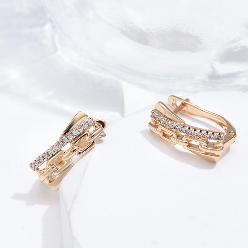 Luxus Roségoldfarbene Hängeohrringe für Damen Geometrischer Ausschnitt Natürliche Zirkonia-Accessoires Mode Vintage-Schmuck