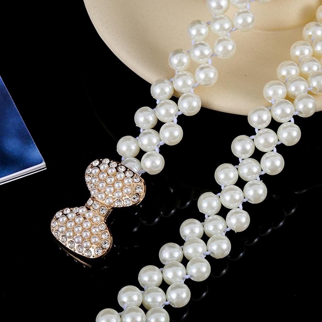 "Korean Style Rhinestone Pearl Waist Chain for Women – Fashionable, Sweet, Elastic Belt"