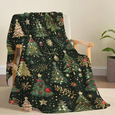 1pc Christmas Flannel Blanket Snowflake Christmas Tree Green Atmosphere Light Red Fruit Flannel Blanket That Brings Good Luck