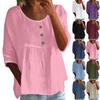 Women's Casual Fashion Three-quarter Sleeve Loose Round Neck Button Solid Color Top