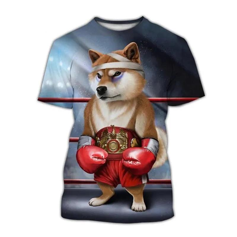 Tricou cu imprimeu 3D pentru câini de box cu animale de vară pentru bărbați, femei, îmbrăcăminte de modă, cu mânecă scurtă, cu gâtul în formă de O, tricou supradimensionat, topuri pentru bărbați