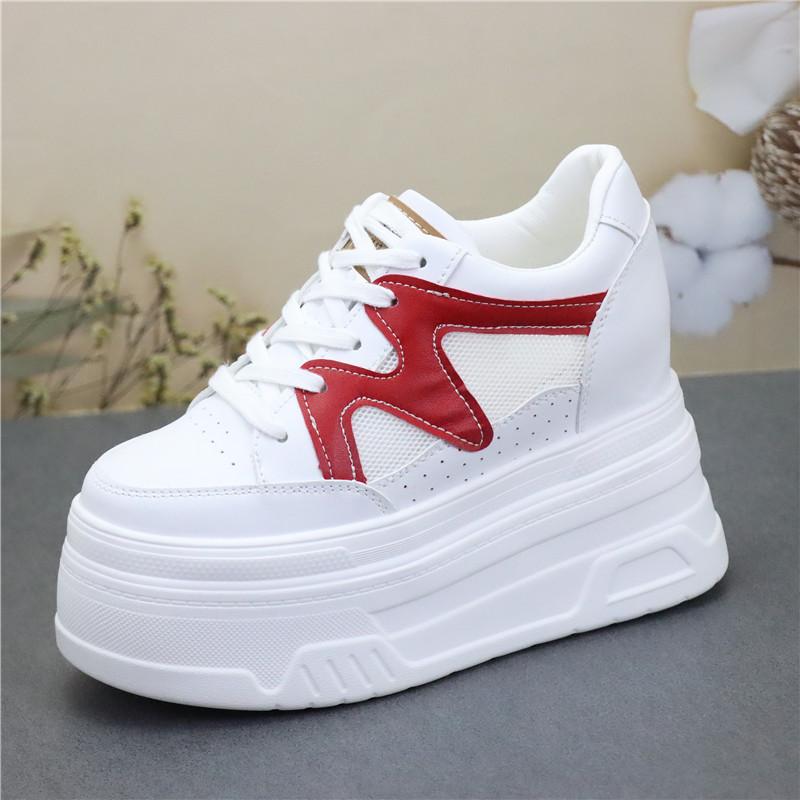 Fashion 12CM Air Mesh Microfiber Leather Autumn Vulcanize Fashion Women Chunky Sneakers Mixed Color Platform Wedge Causal Shoes