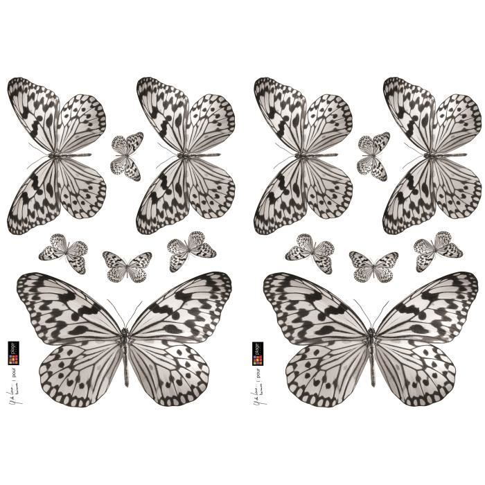 PLAGE Stickers Adhésif Mural Taille S - Papillons Noirs Et Blancs 2 Planches 29,7 X 21 Cm, Divers Motifs PRODUIT CREATEUR