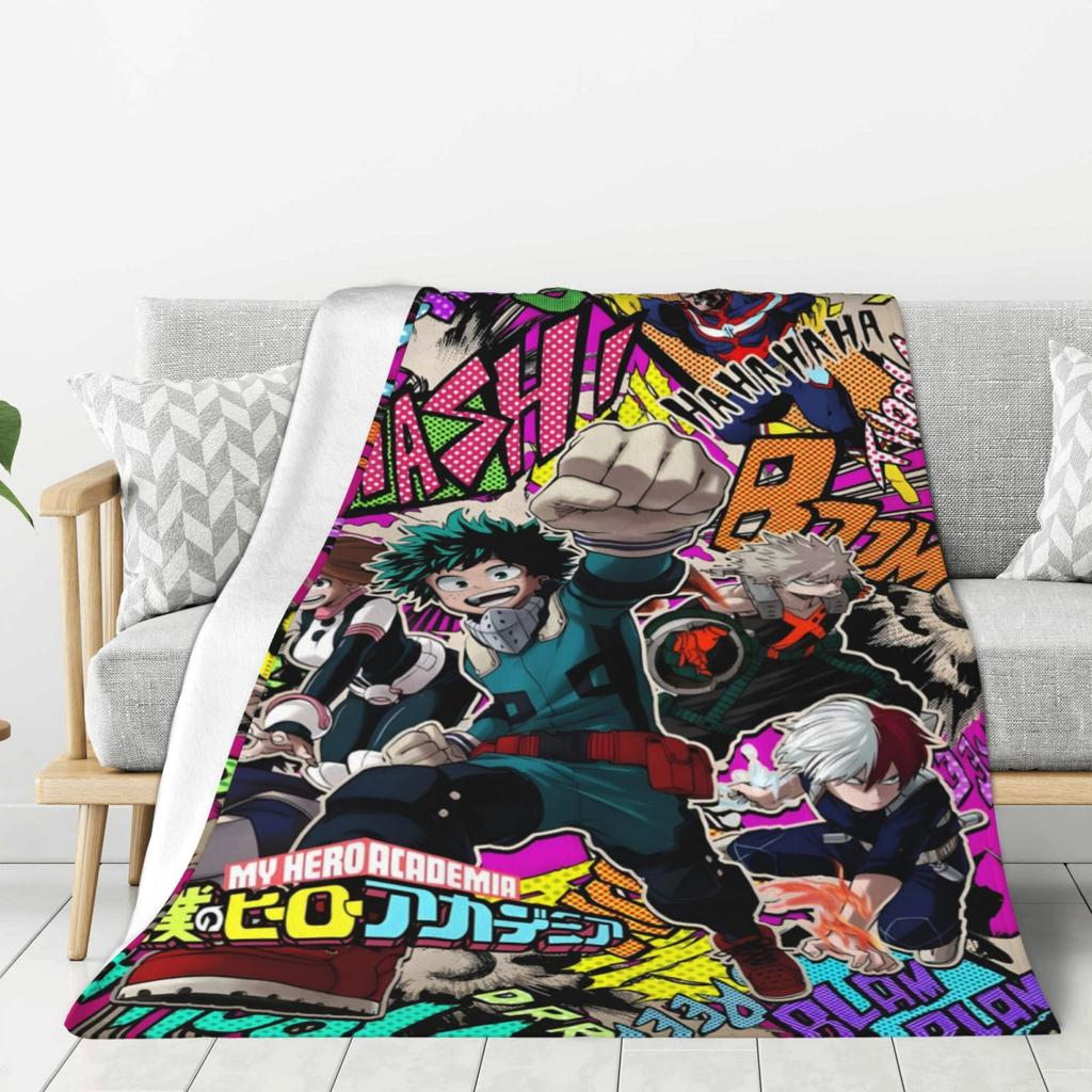 My H-hero Academia Cartoon Printed Blanket Warm Flannel Blankets Soft and Comfortable Blanket Home Travel Blanket Birthday Gift