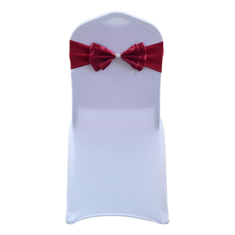 

Bows Chair Back Bow Decorative Belt Double Layer Spandex Satin Chair Sashes with Diamond Ties Fastening Event Chair Straps вино красного
