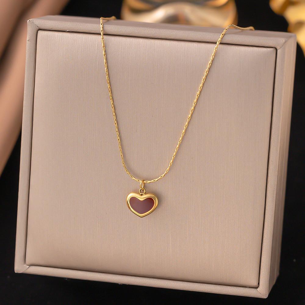 

Unique Heart Shaped Titanium Steel Necklace With Delightful Red Heart Pendant For Fashionable Women
