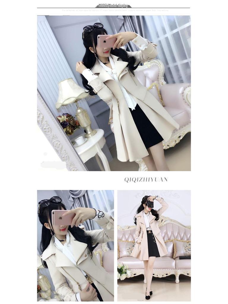 Women's Beige Fleece-Lined Trench Coat: British & Korean Style, Thickened, Long-Sleeved, Mid-Length, Autumn/Winter Warm & Stylish.