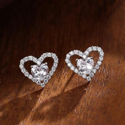 Modische Damenohrringe Sterling Silber Herzförmige Zirkonohrringe für Damen Valentinstag Statement Geschenk Bijoux