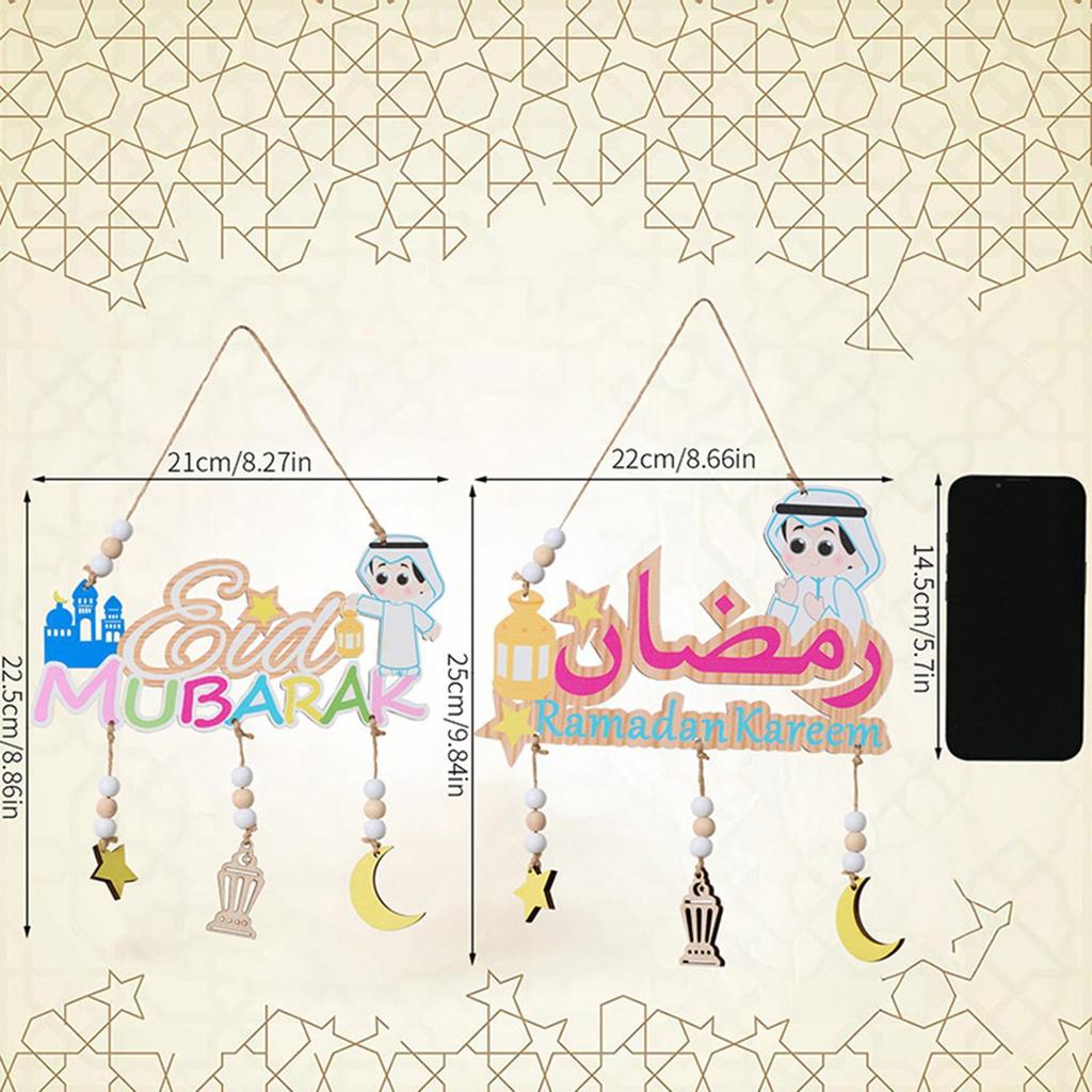 Wood Eid Mubarak Hanging Ornament Tree Wall Creative Sign Islamic Muslim Decor