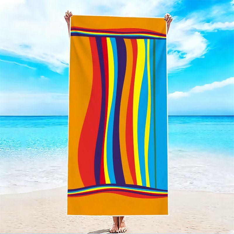 1Pc, Tropical Striped Beach Towel, Super Absorbent Lightweight Beach Towel - Sand-Free Quick-Drying Towel, Soft Microfiber, Suitable for Various Setti