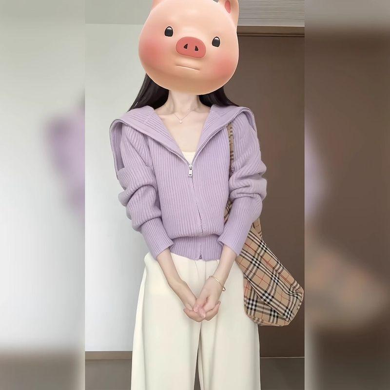 

Фиолетовый трикотаж Женский 2025 Новое поступление Осенне-зимнее пальто Свободный стиль Кардиган Корейский стиль Одежда для ранней осени и зимы Топы Purple XL