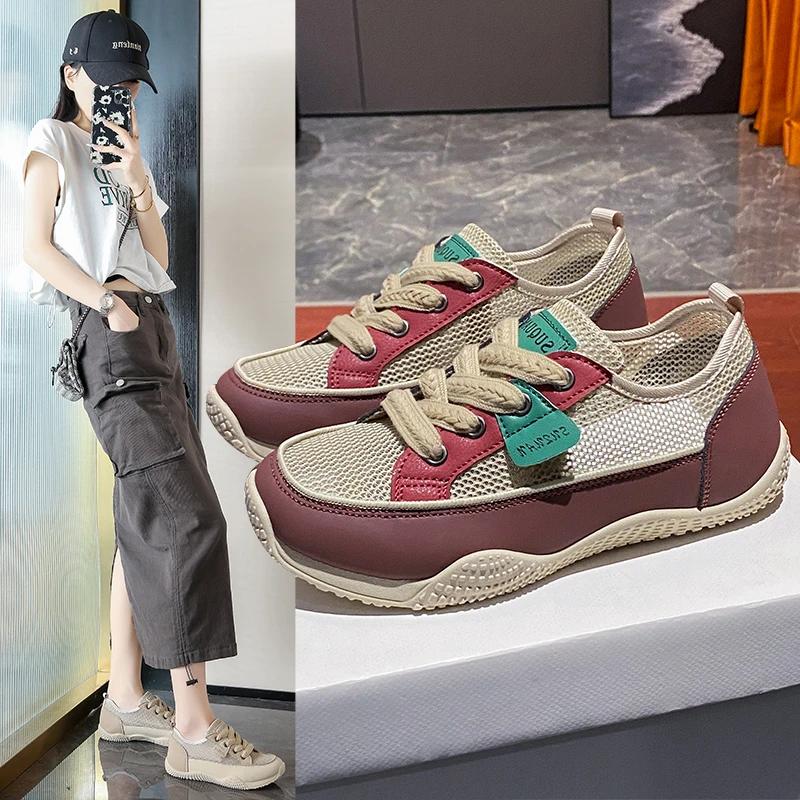 Mode 2024 Neue Casual Niedrigen Ferse Turnschuhe für Frauen Heißer Verkauf Sommer Mischfarben Damen Schuhe Lace-up Pu frauen Vulkanisieren Schuhe