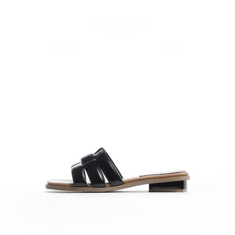 Cowhide version~ summer new cool slippers woven niche outer wear flat bottom casual versatile one-word drag