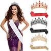 Luxury Bride Sash Tiara Set Sparkly Crown with Bride To Be Sash for Bridal Shower Wedding Theme WB035
