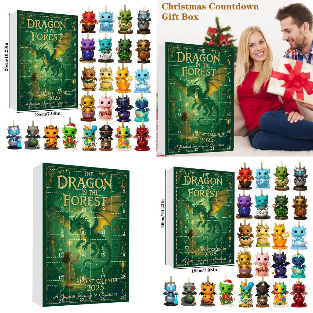 Dragon Christmas Advent Calendar With Animal Acrylic Hangings For Holiday Decor