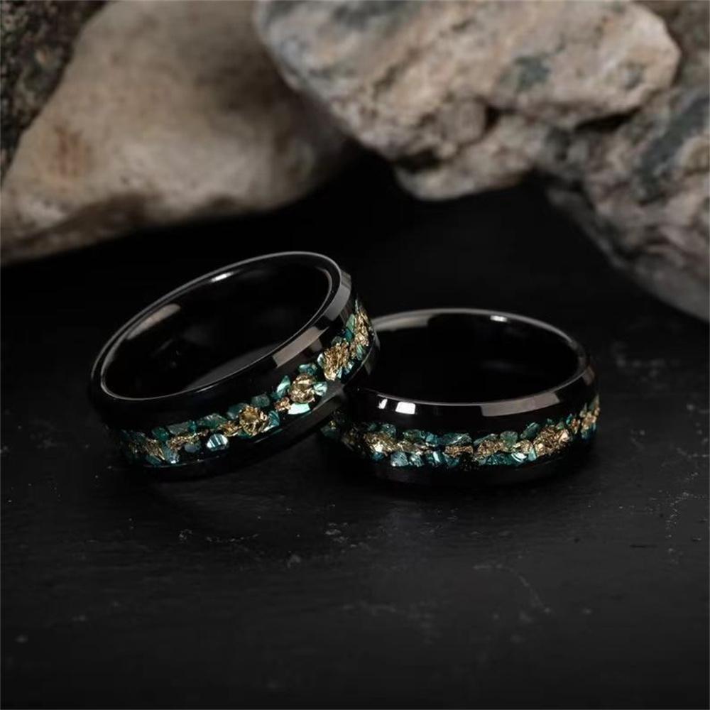 Fashion 8mm Stainless Steel Rings For Men Inlay Colorful Abalone Shell Fragments Ring Men Wedding Party Jewelry Anniversary Gift