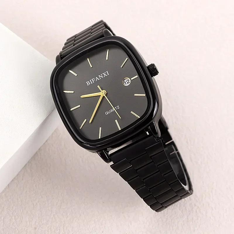 

Деловые мужские квадратные кварцевые часы Роскошные золотые серебристые часы со стальным браслетом Женские модные часы с календарем Relogio Feminino